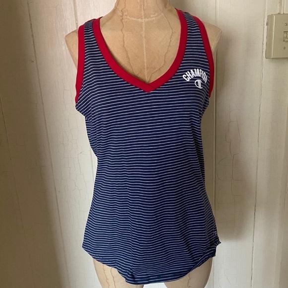 CHAMPION Women's sz M Navy Blue Tank Top Red Trim - Picture 1 of 7
